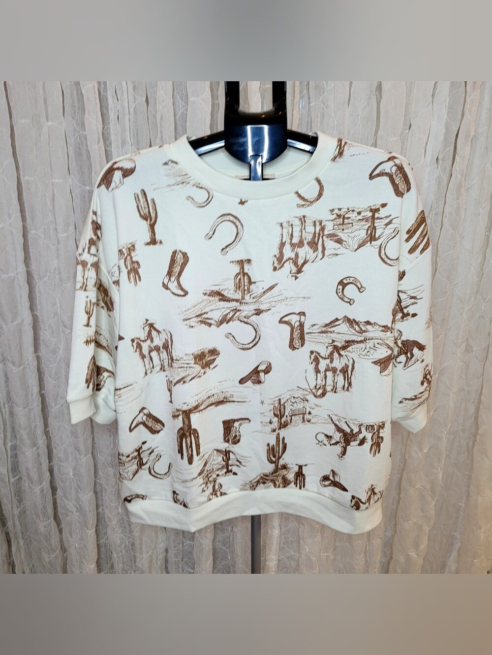 J.O.A. Western Desert French Terry Pullover Short Sleeve Sweatshirt M Oversized